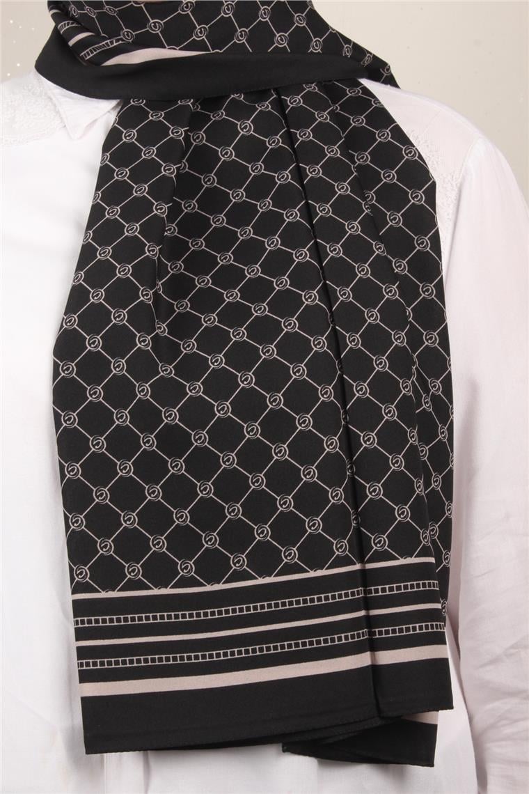 Medine Desenli Şal 2421-9 Siyah-Taş