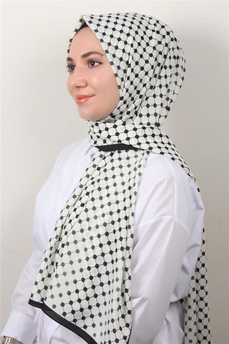 Medine Desenli Şal 2422-10 Beyaz-Siyah
