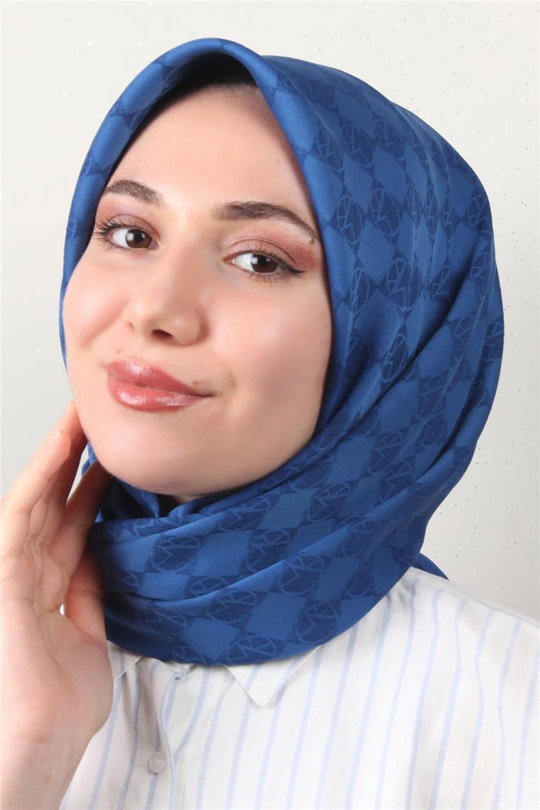 Modakaşmir Mk Desen Eşarp 5354-3 Saks Mavisi