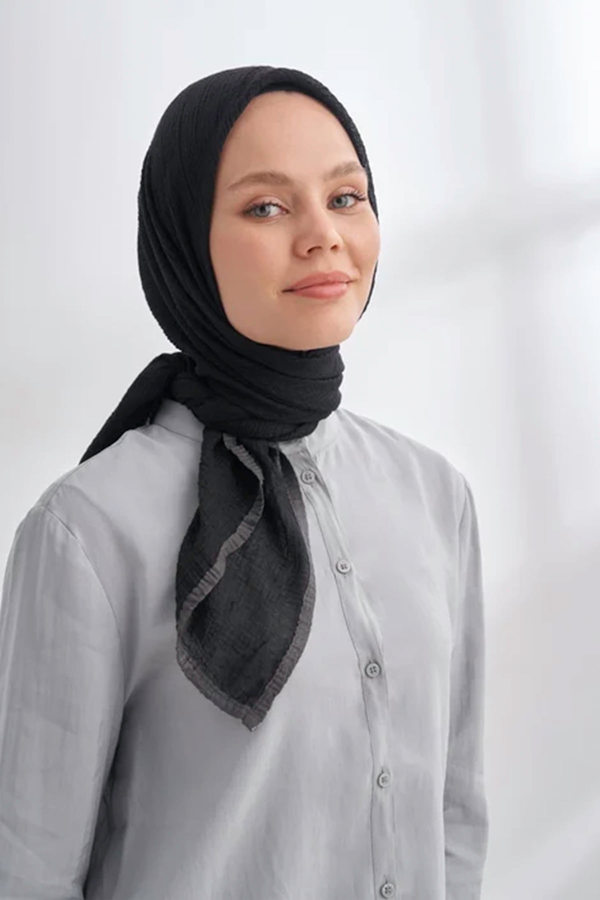 Müslin Biyeli Eşarp 3353-1 Siyah 