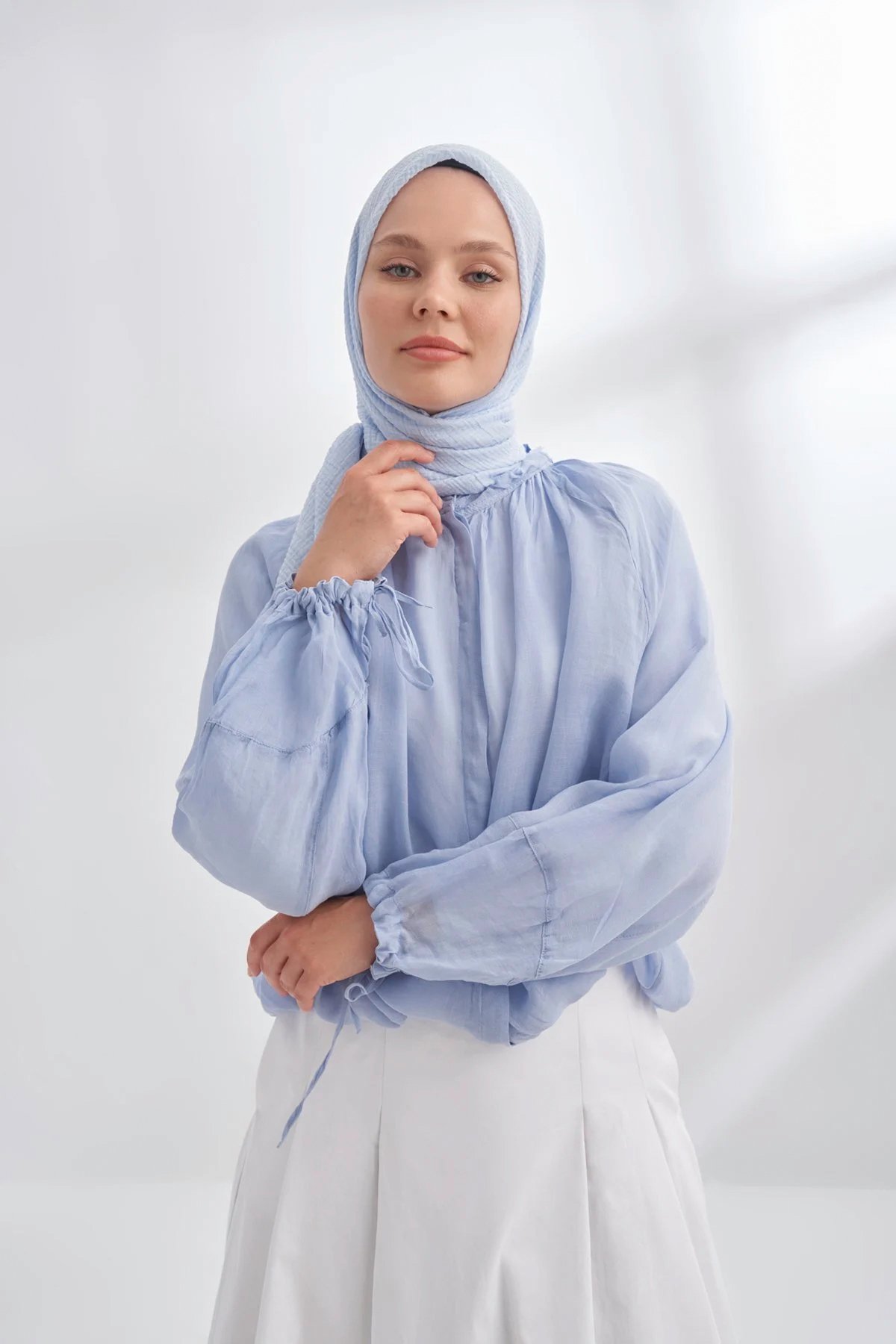 Müslin Biyeli Eşarp 3353-148 Bebe Mavisi 