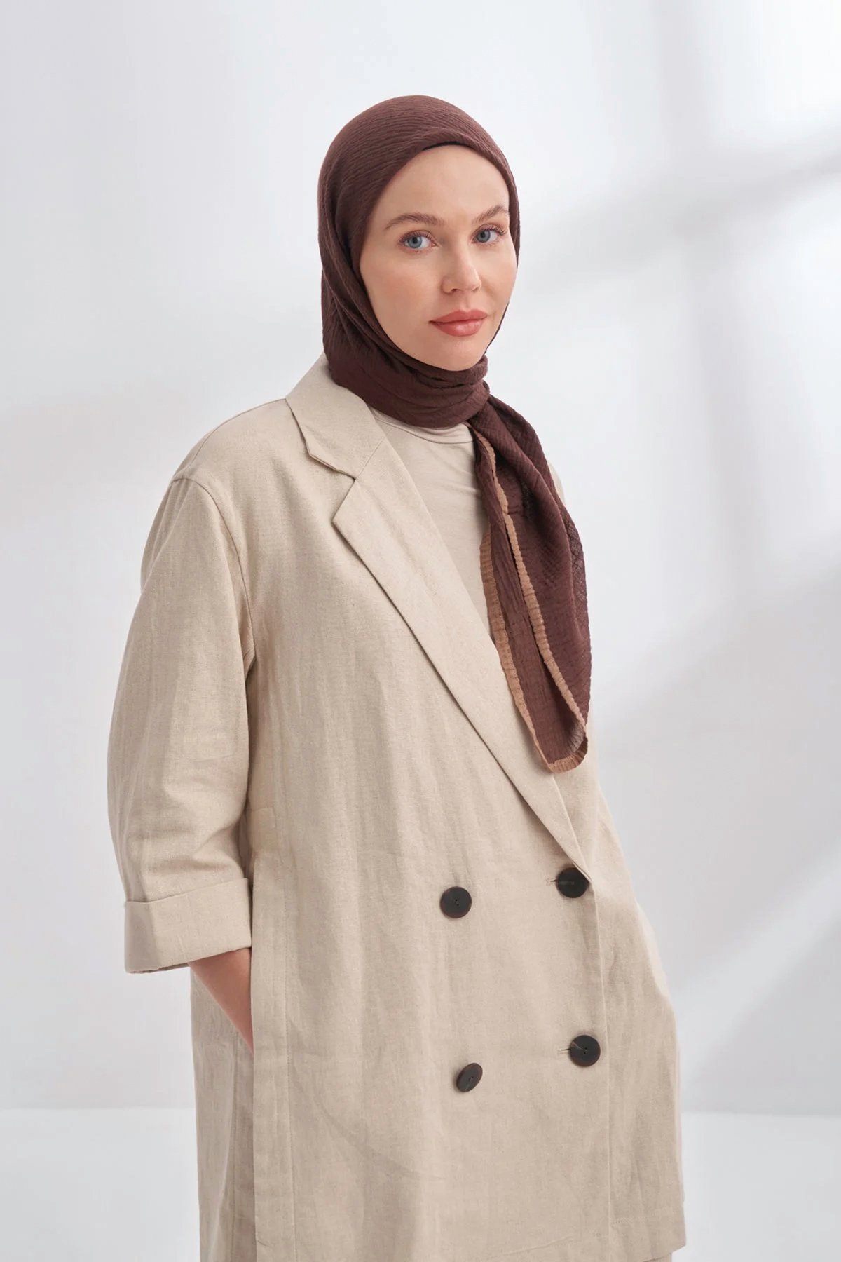 Müslin Biyeli Eşarp 3353-247 Acı Kahve 