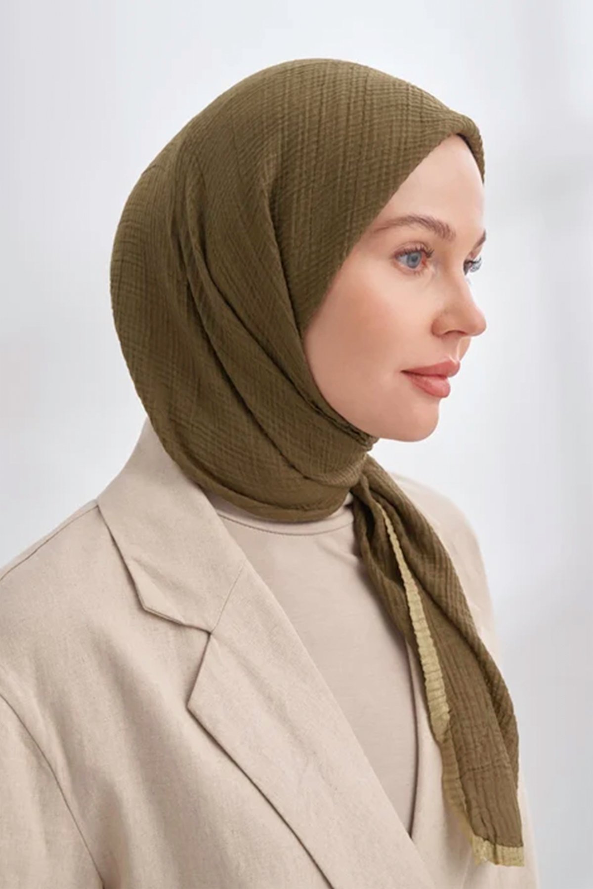 Müslin Biyeli Eşarp 3353-46 Haki 