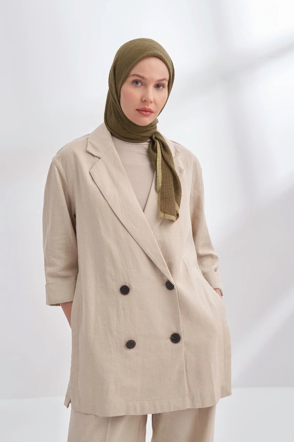 Müslin Biyeli Eşarp 3353-46 Haki 