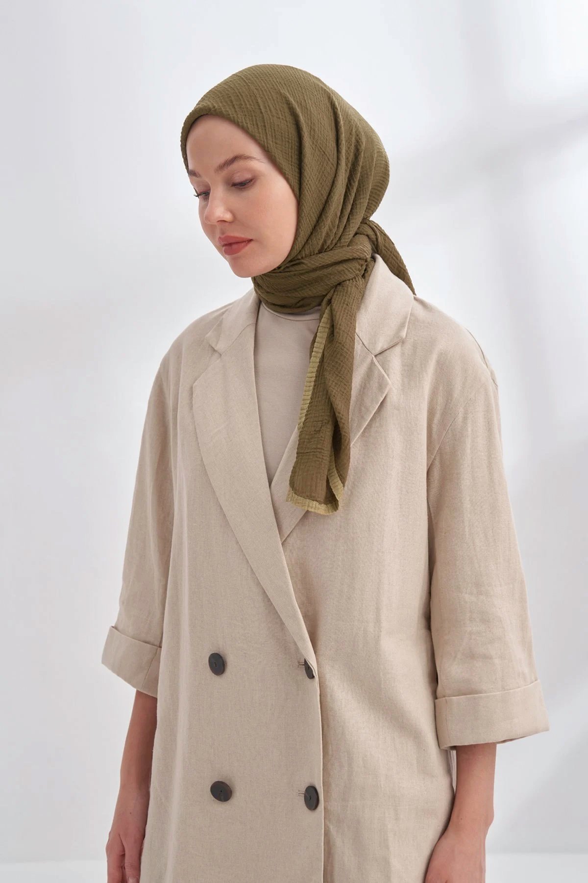 Müslin Biyeli Eşarp 3353-46 Haki 