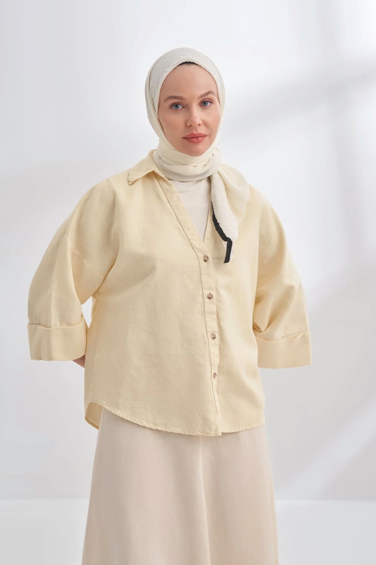 Müslin Biyeli Eşarp 3353-69 Ekru 
