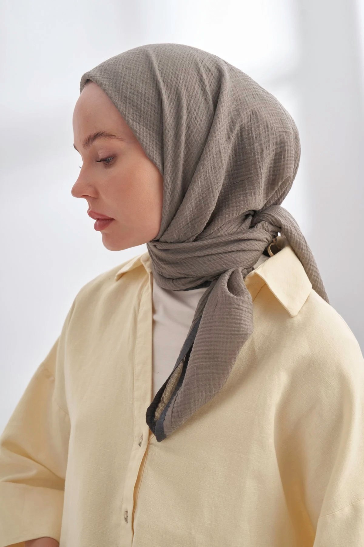 Müslin Biyeli Eşarp 3353-716 Kül 