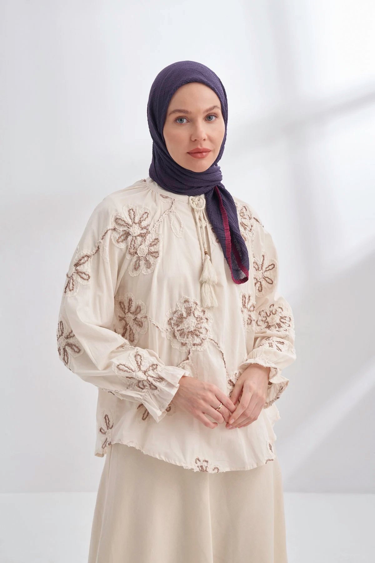 Müslin Biyeli Eşarp 3353-82 Mürdüm 