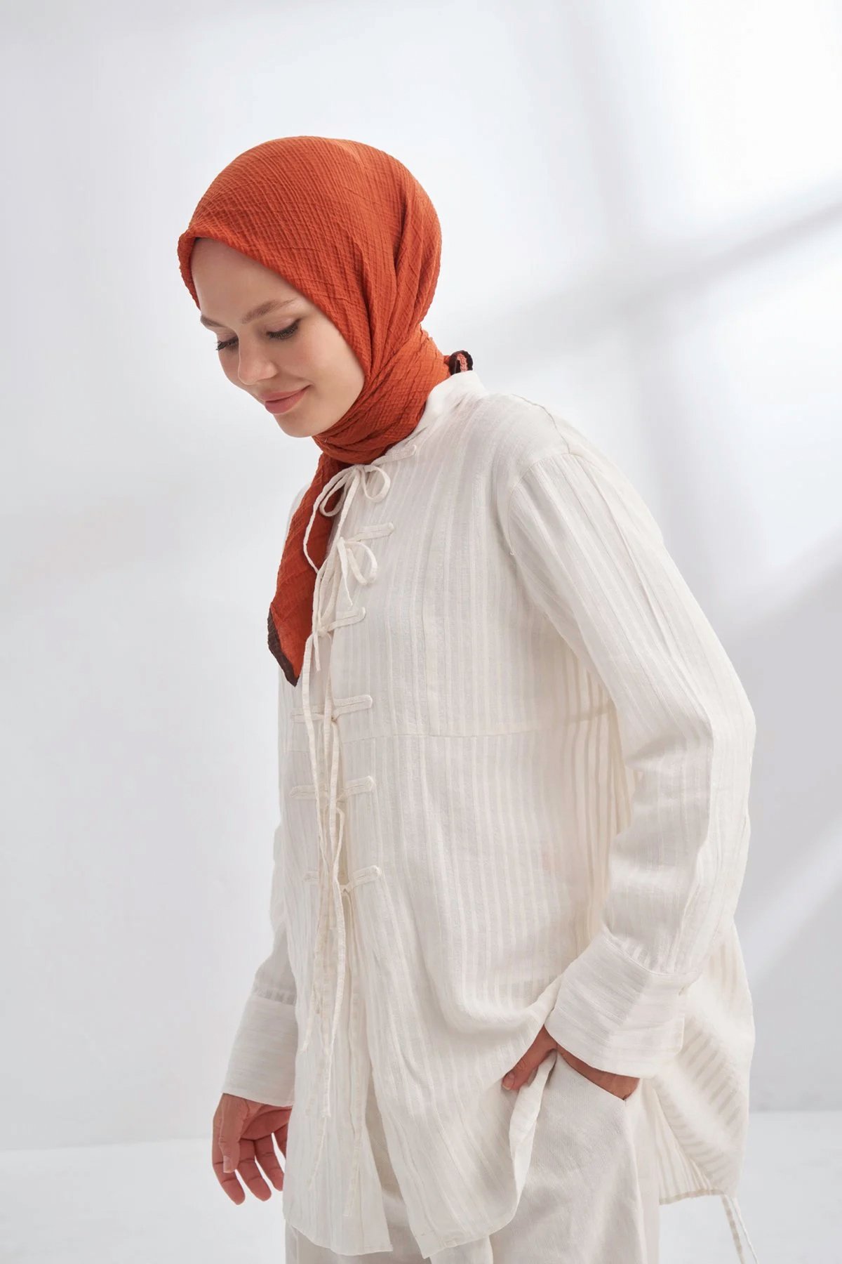 Müslin Biyeli Eşarp 3353-85 Kiremit 