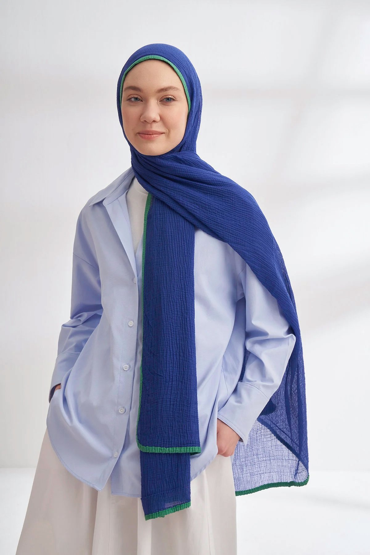 Müslin Biyeli Şal 3352-1033 Morcivert