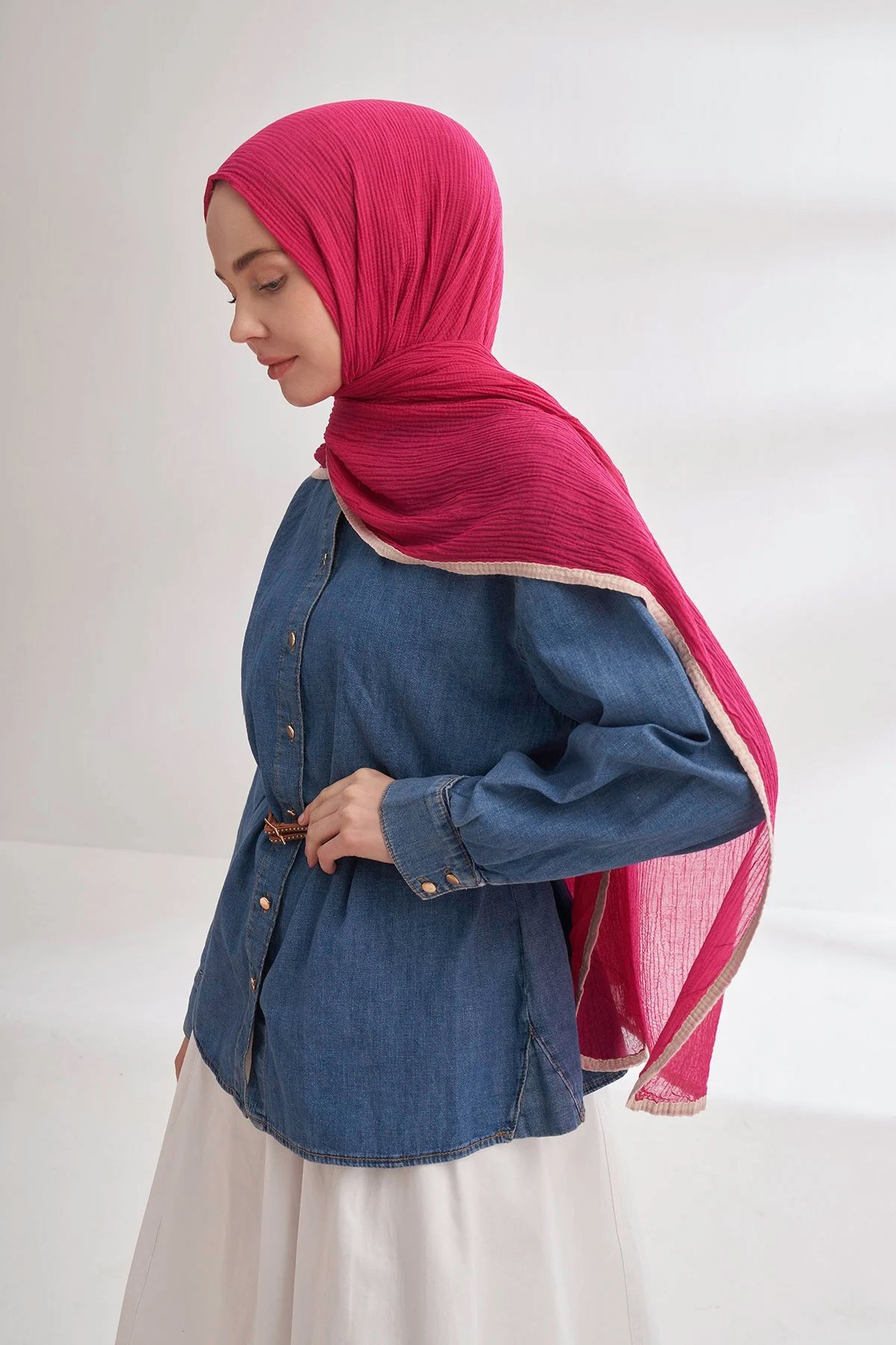Müslin Biyeli Şal 3352-128 Fuşya