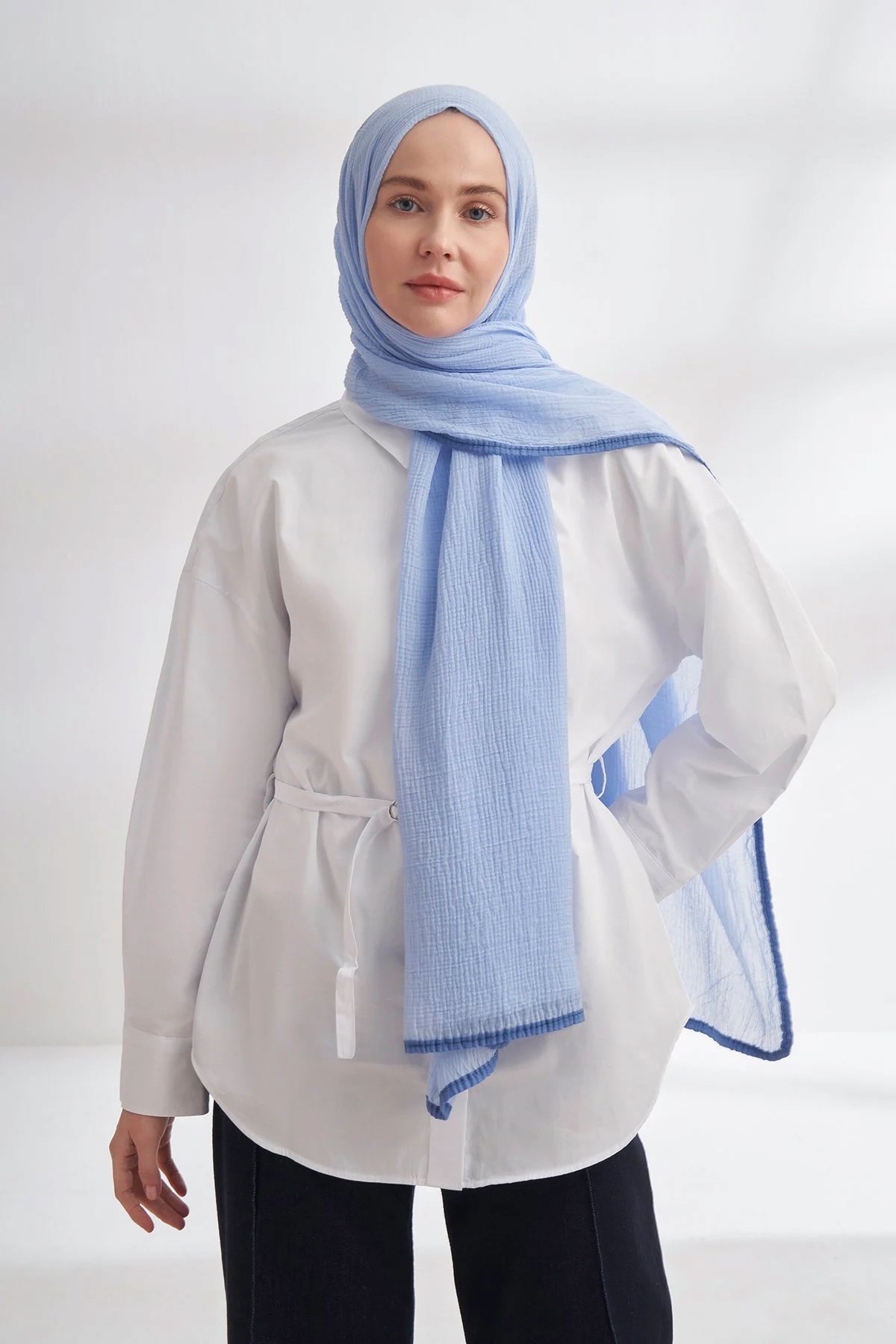 Müslin Biyeli Şal 3352-148 Bebe Mavisi