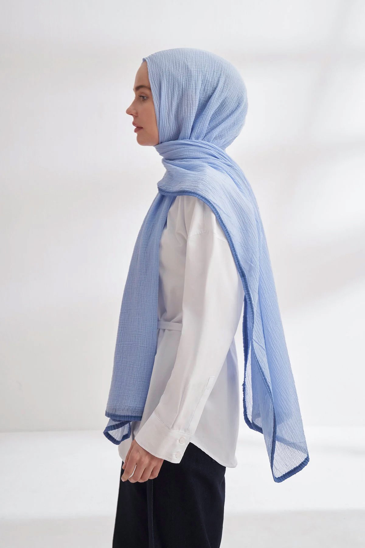 Müslin Biyeli Şal 3352-148 Bebe Mavisi