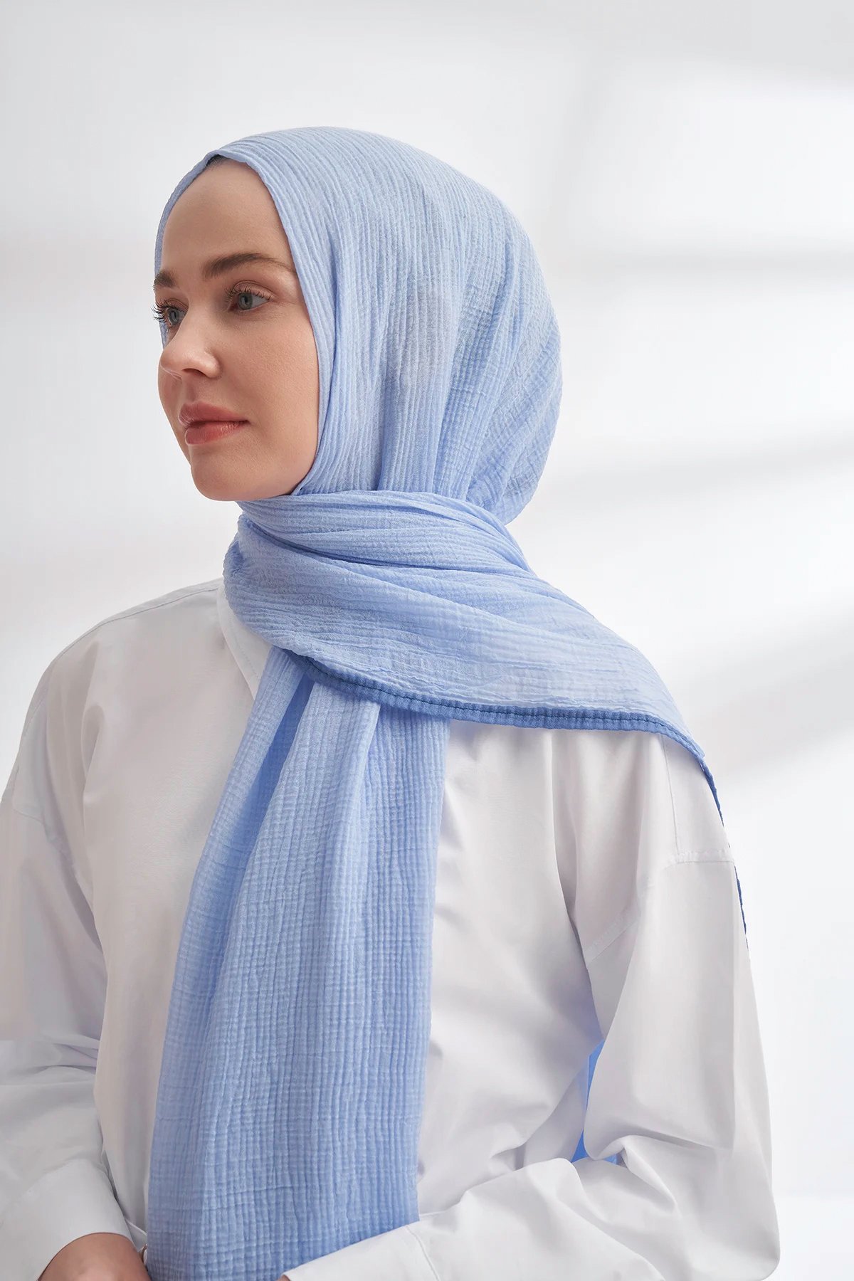 Müslin Biyeli Şal 3352-148 Bebe Mavisi