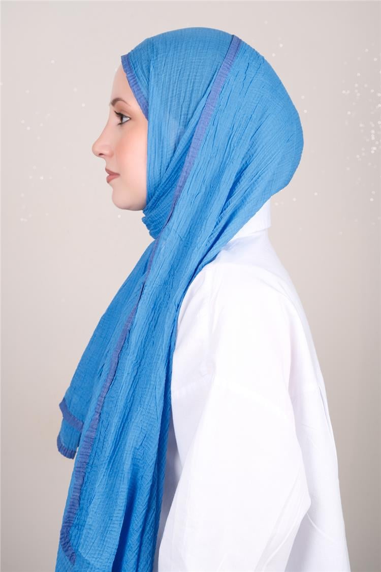 Müslin Biyeli Şal 3352-150 Mavi