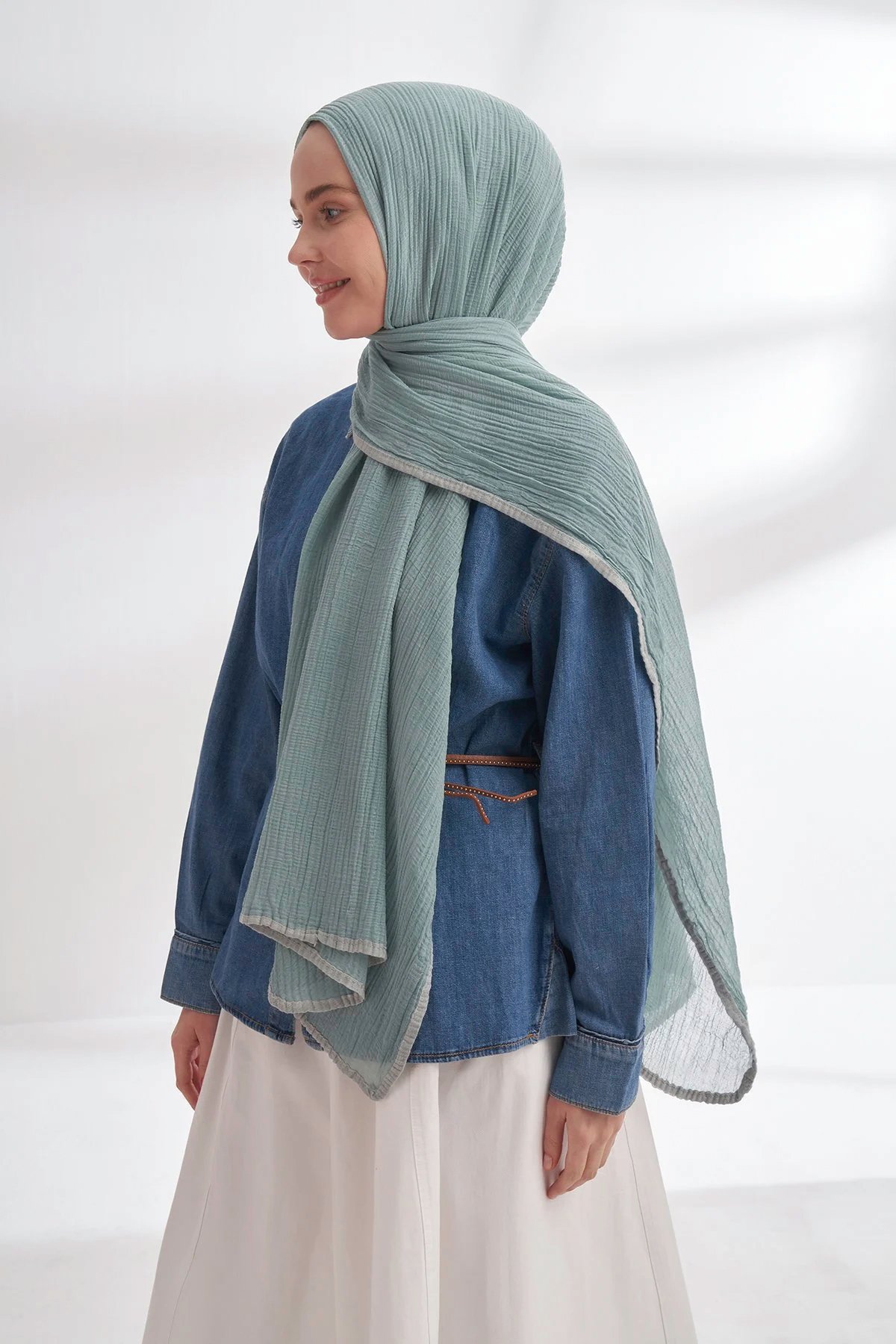 Müslin Biyeli Şal 3352-173 Mint Yeşili