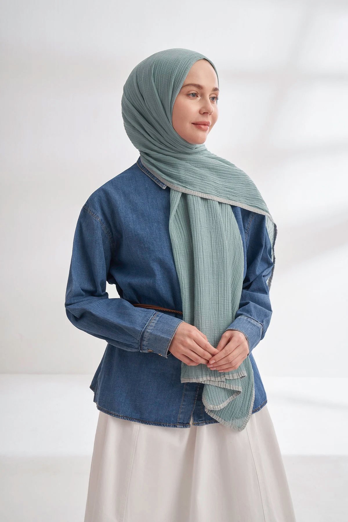 Müslin Biyeli Şal 3352-173 Mint Yeşili