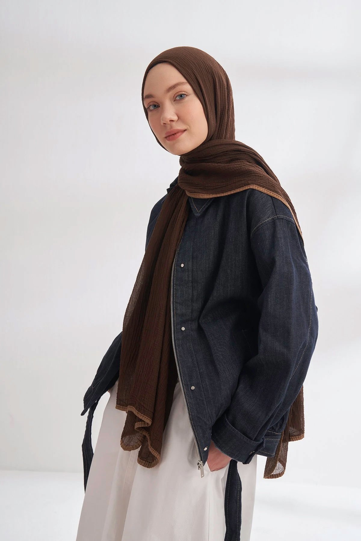 Müslin Biyeli Şal 3352-247 Acı Kahve