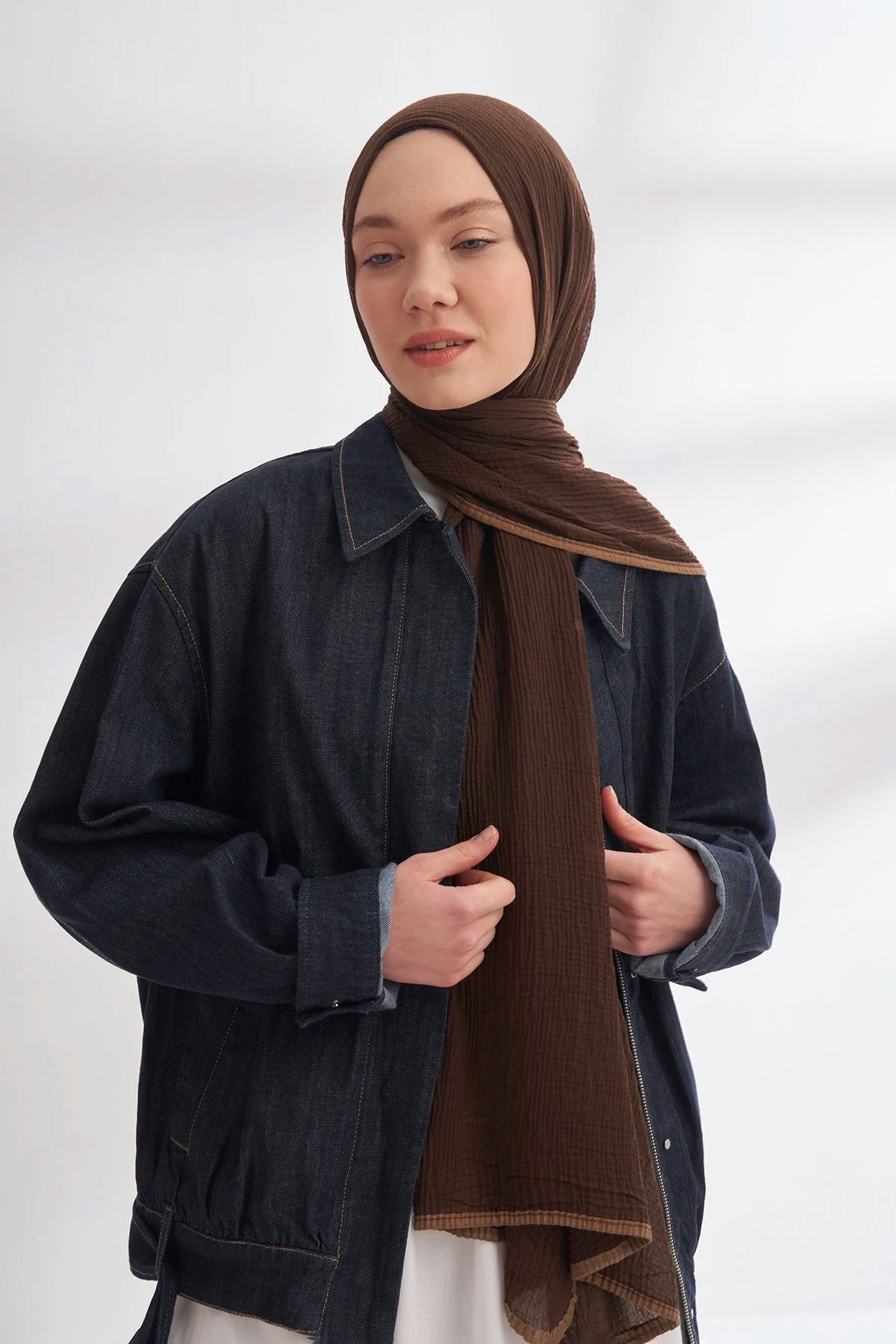 Müslin Biyeli Şal 3352-247 Acı Kahve