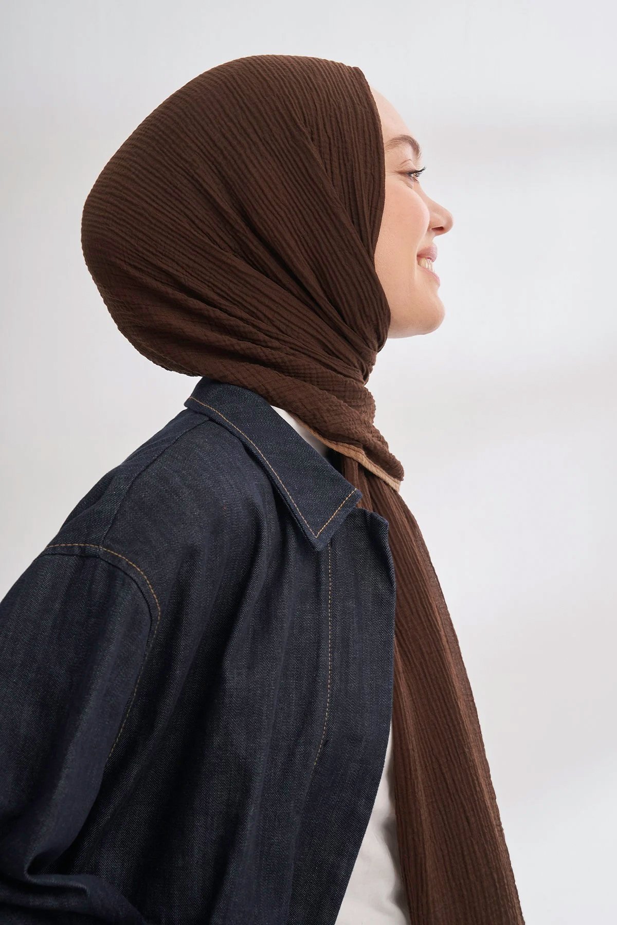 Müslin Biyeli Şal 3352-247 Acı Kahve