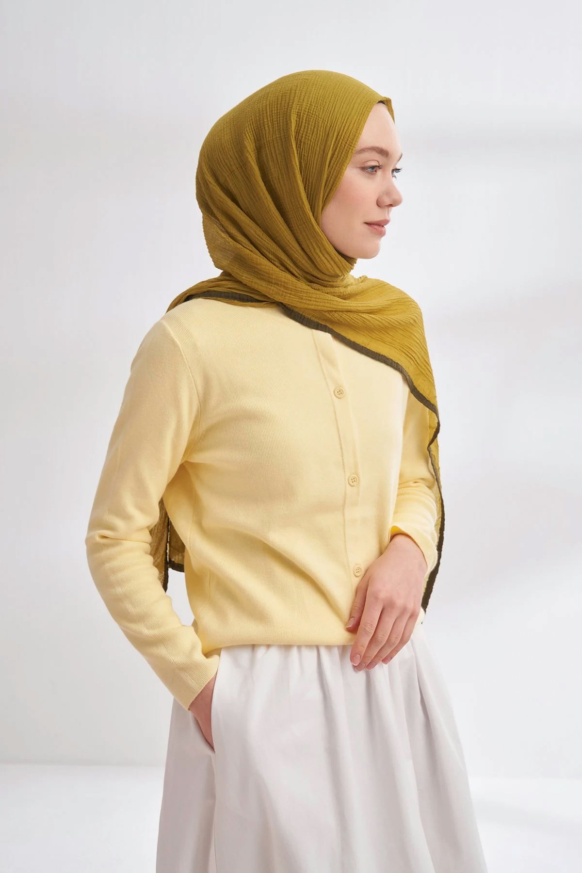 Müslin Biyeli Şal 3352-322 Zeytin