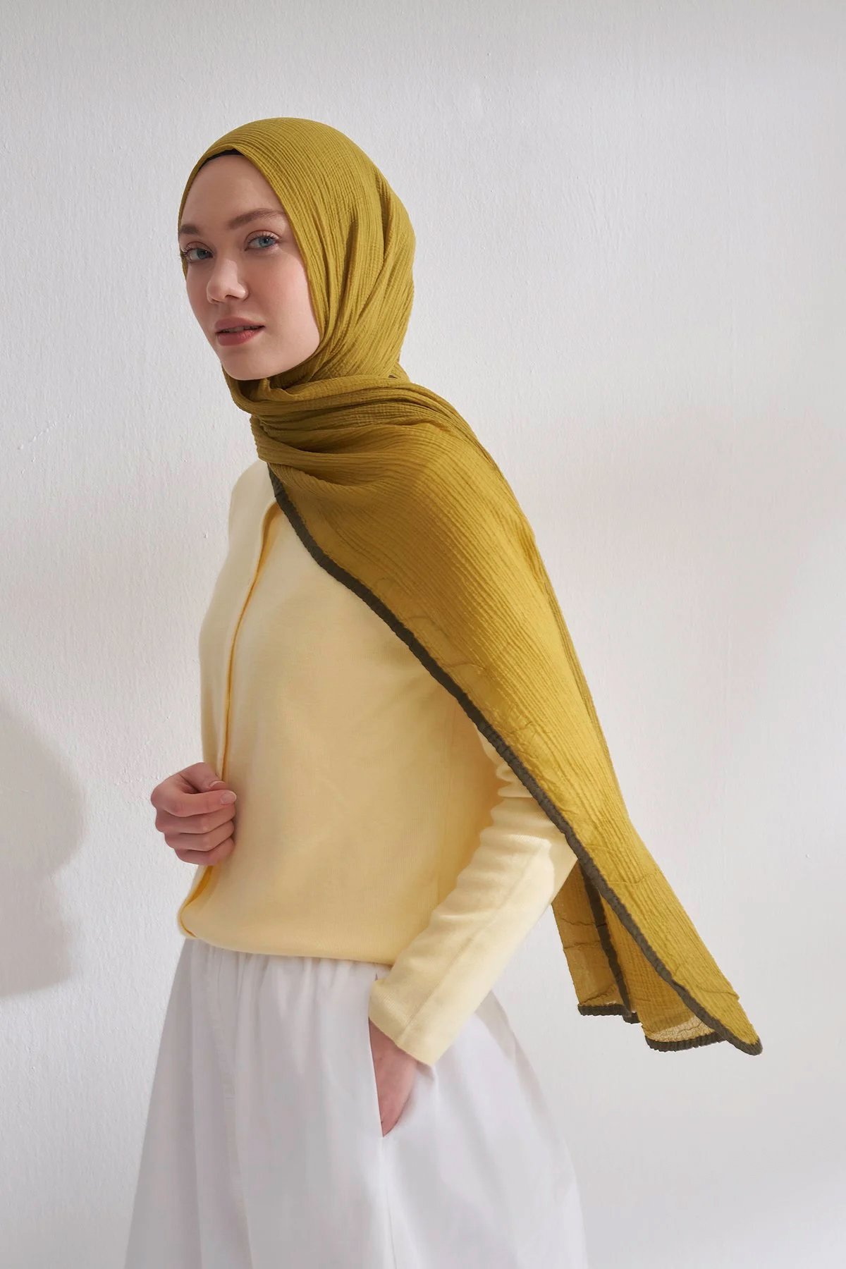 Müslin Biyeli Şal 3352-322 Zeytin