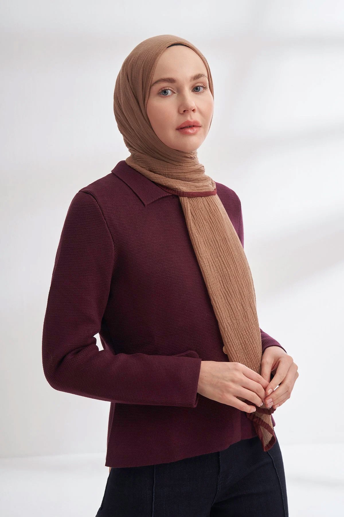 Müslin Biyeli Şal 3352-35 Vizon 