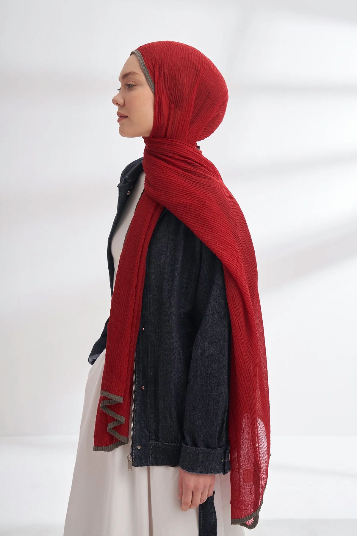 Müslin Biyeli Şal 3352-50 Kırmızı 