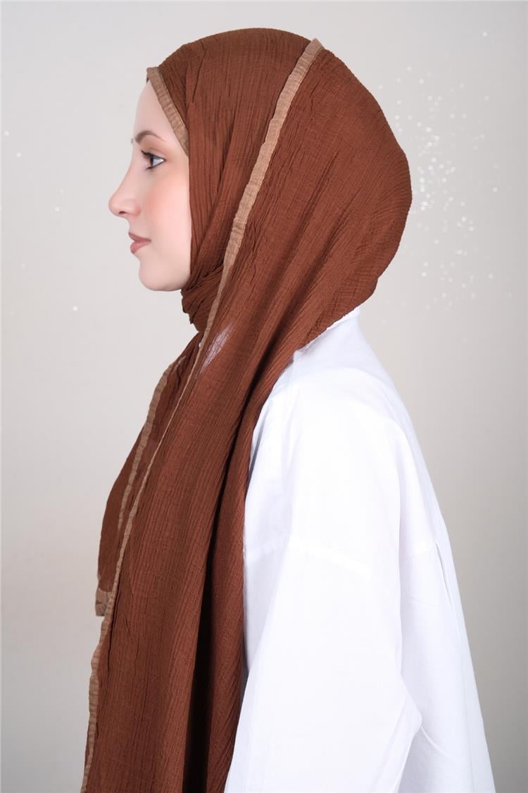 Müslin Biyeli Şal 3352-67 Kahverengi 