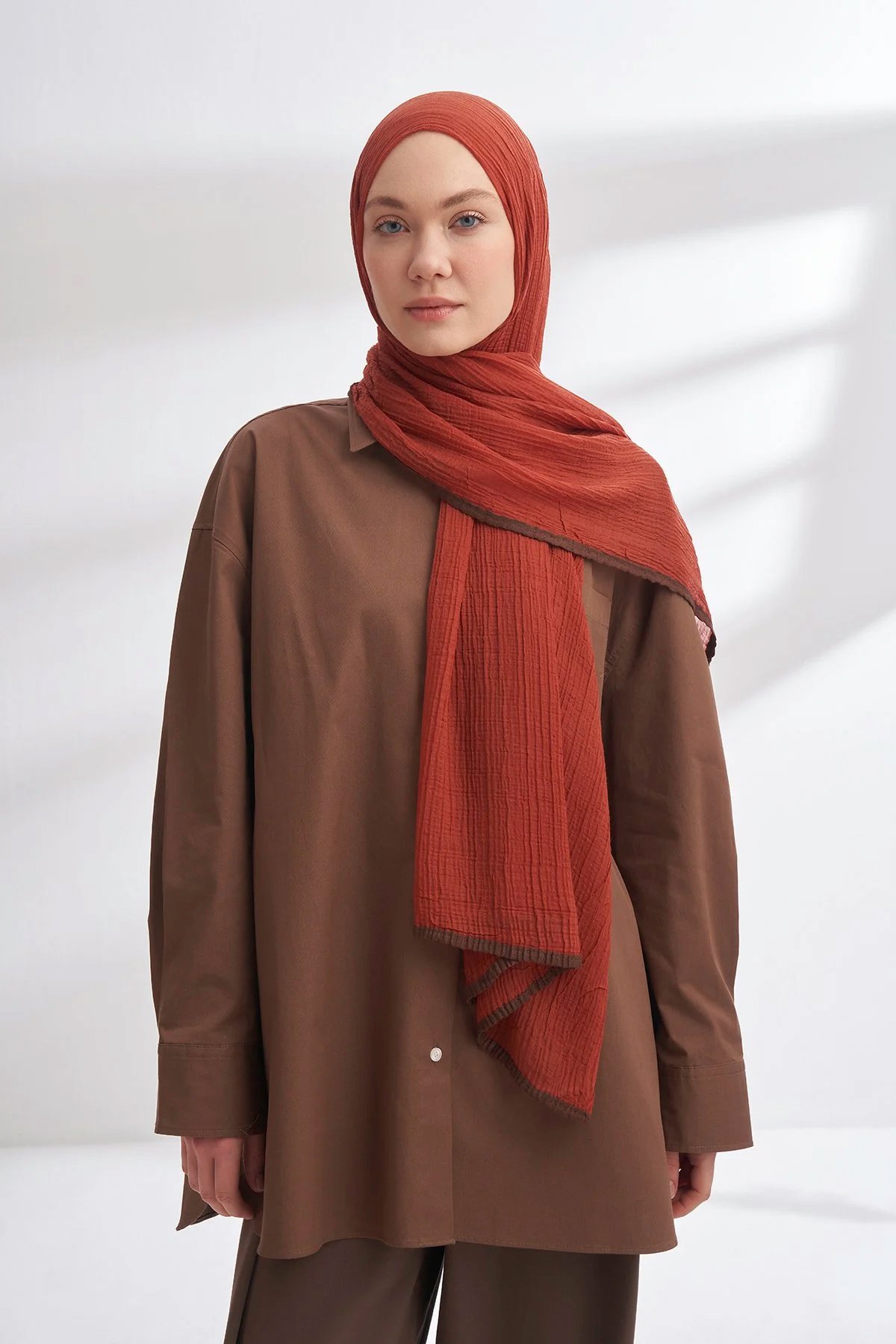 Müslin Biyeli Şal 3352-85 Kiremit