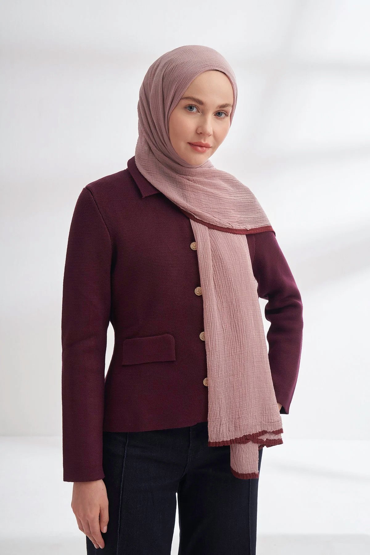 Müslin Biyeli Şal 3352-903 Sisli Pudra