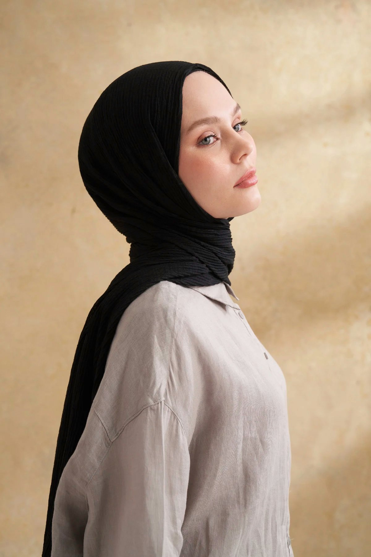 Müslin Yaprak Desen Şal 3351-1 Siyah 