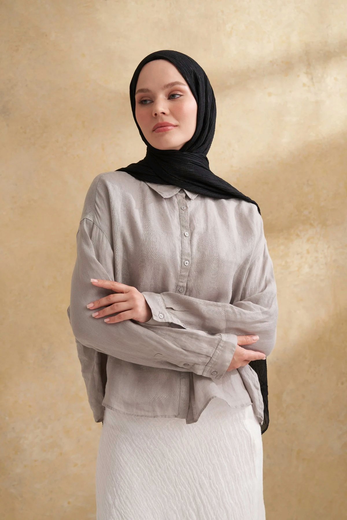 Müslin Yaprak Desen Şal 3351-1 Siyah 