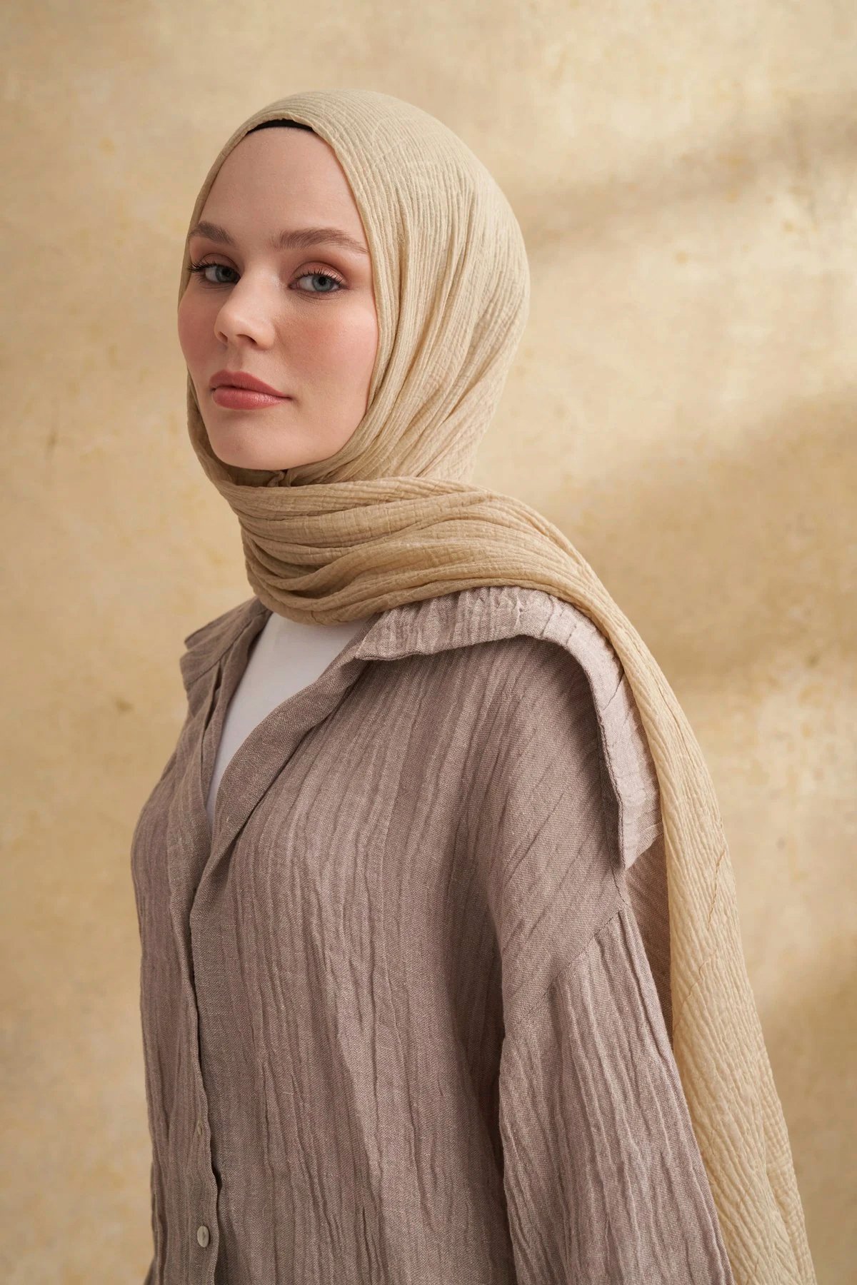 Müslin Yaprak Desen Şal 3351-1042 Soft Olive 