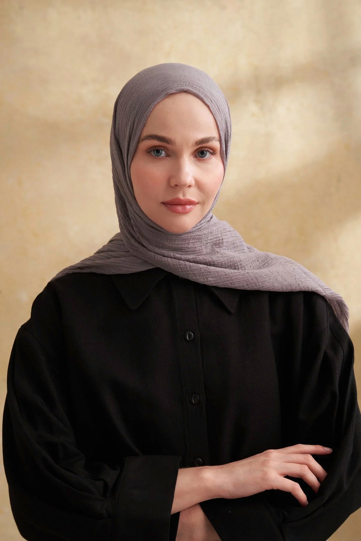 Müslin Yaprak Desen Şal 3351-179 Koyu Gri 