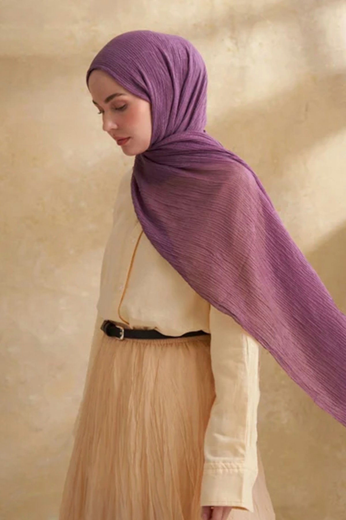 Müslin Yaprak Desen Şal 3351-186 Leylak 