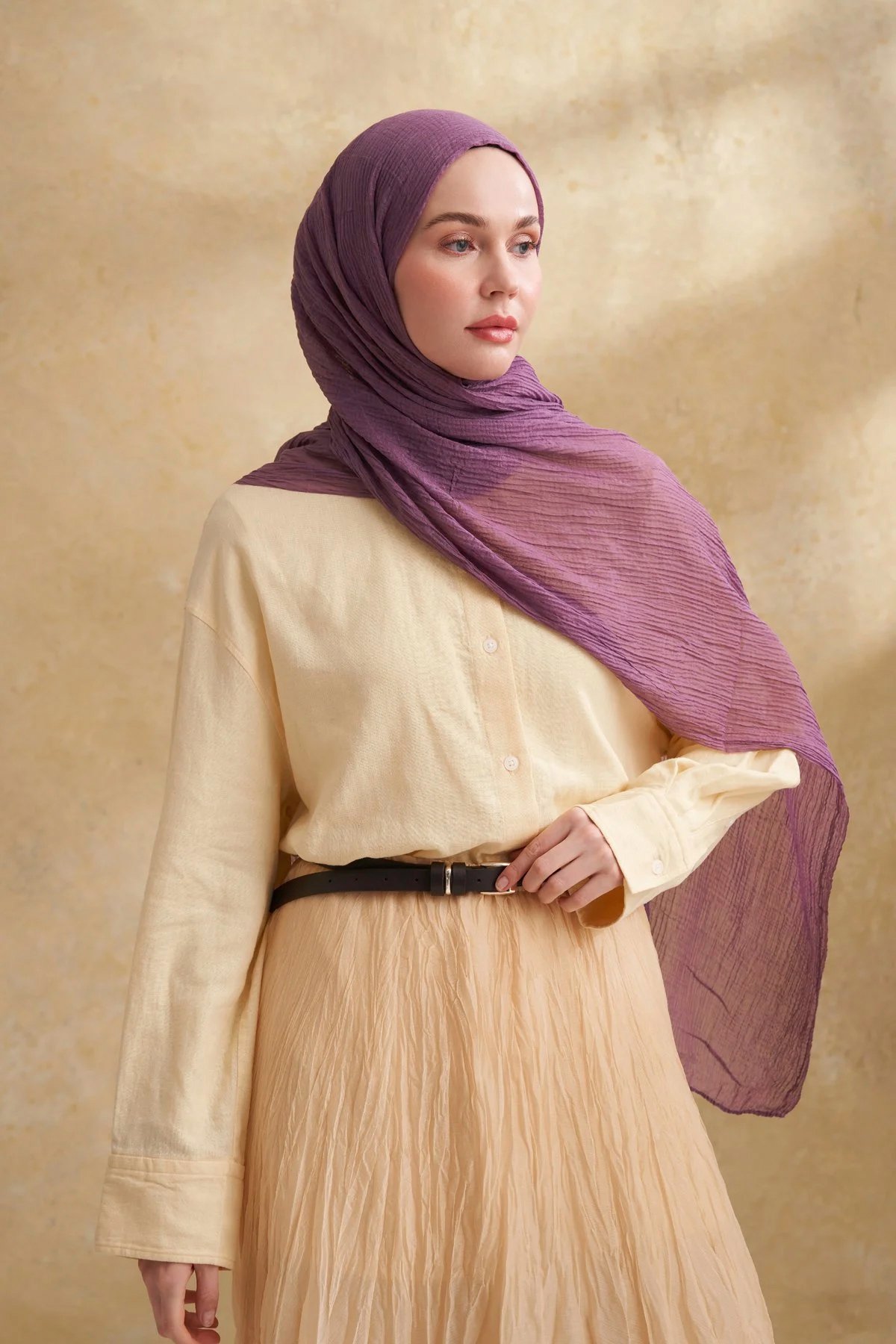 Müslin Yaprak Desen Şal 3351-186 Leylak 