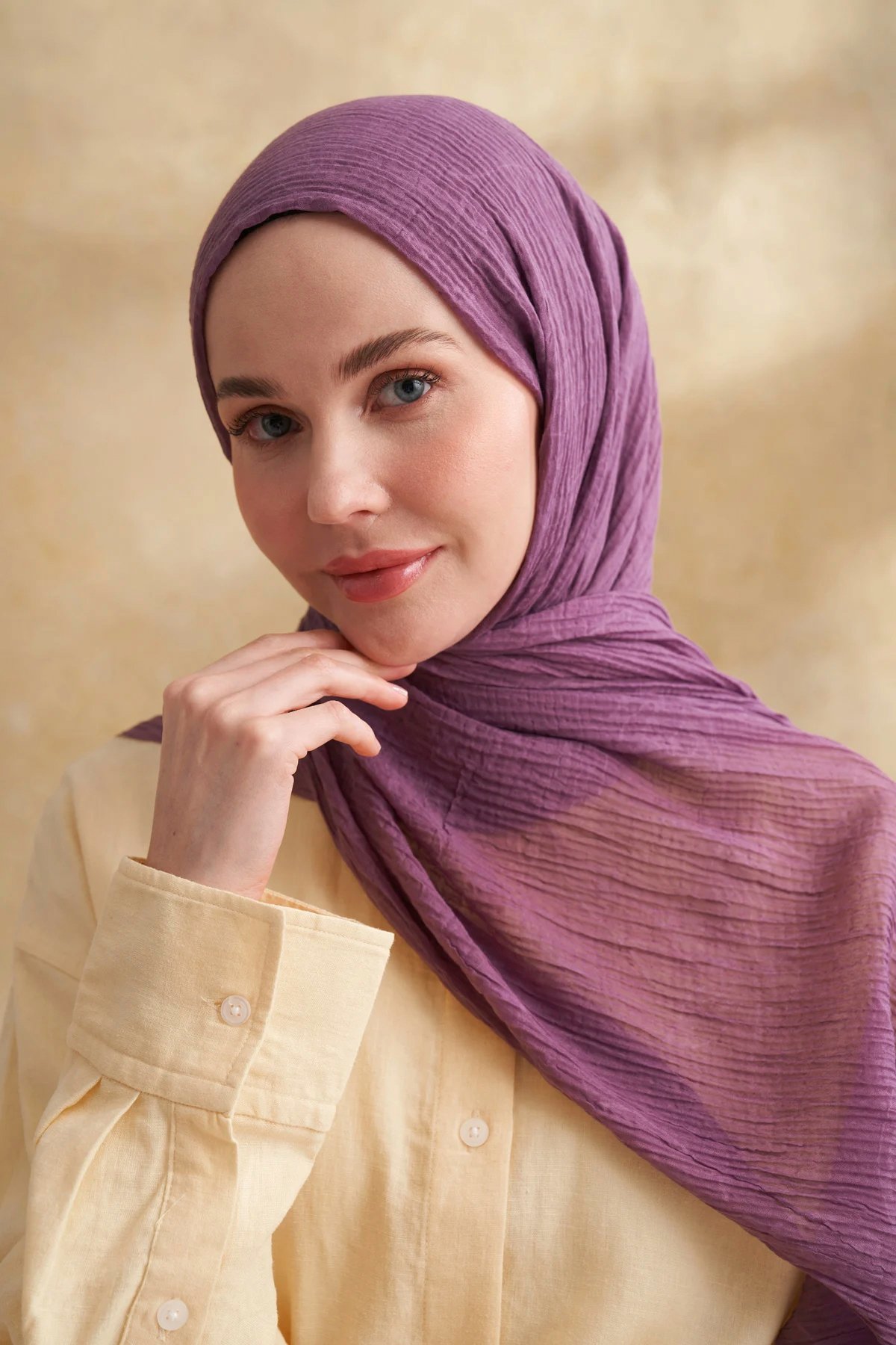 Müslin Yaprak Desen Şal 3351-186 Leylak 