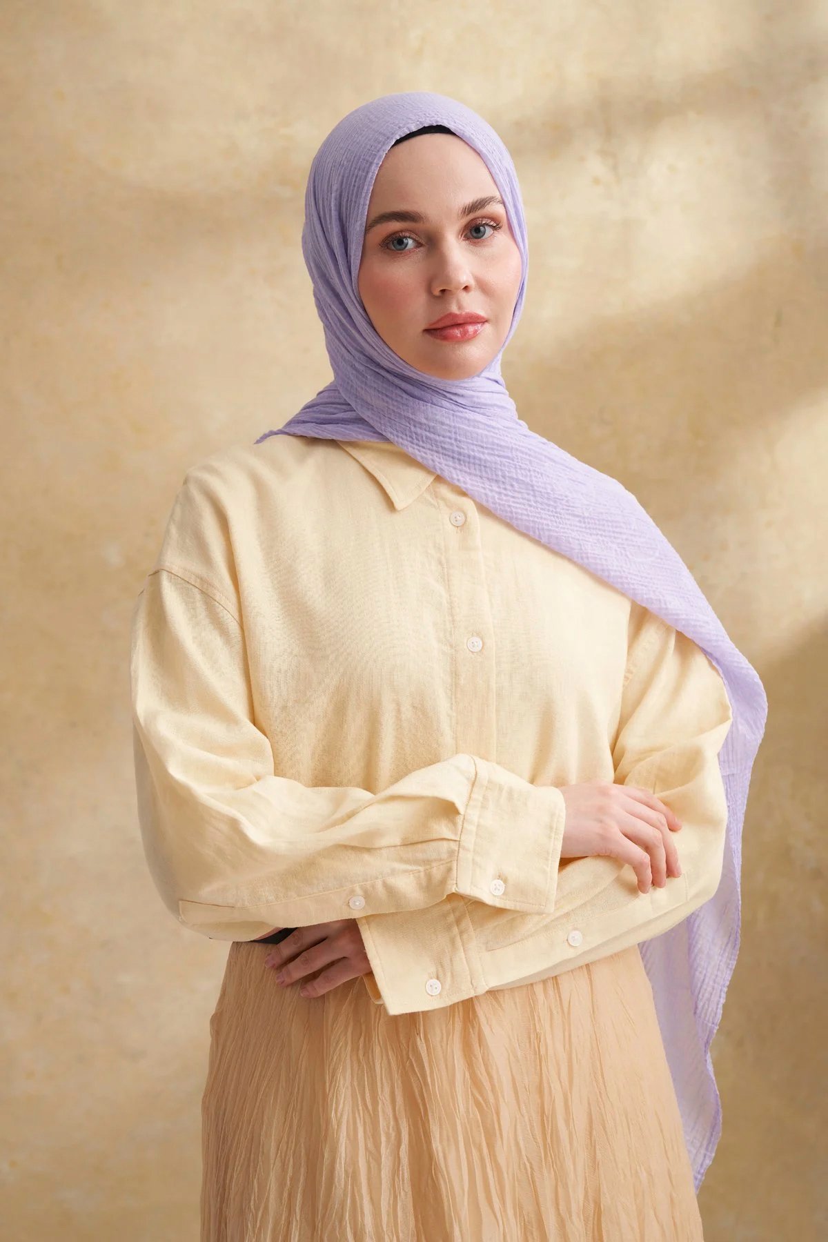 Müslin Yaprak Desen Şal 3351-207 Açık Leylak 