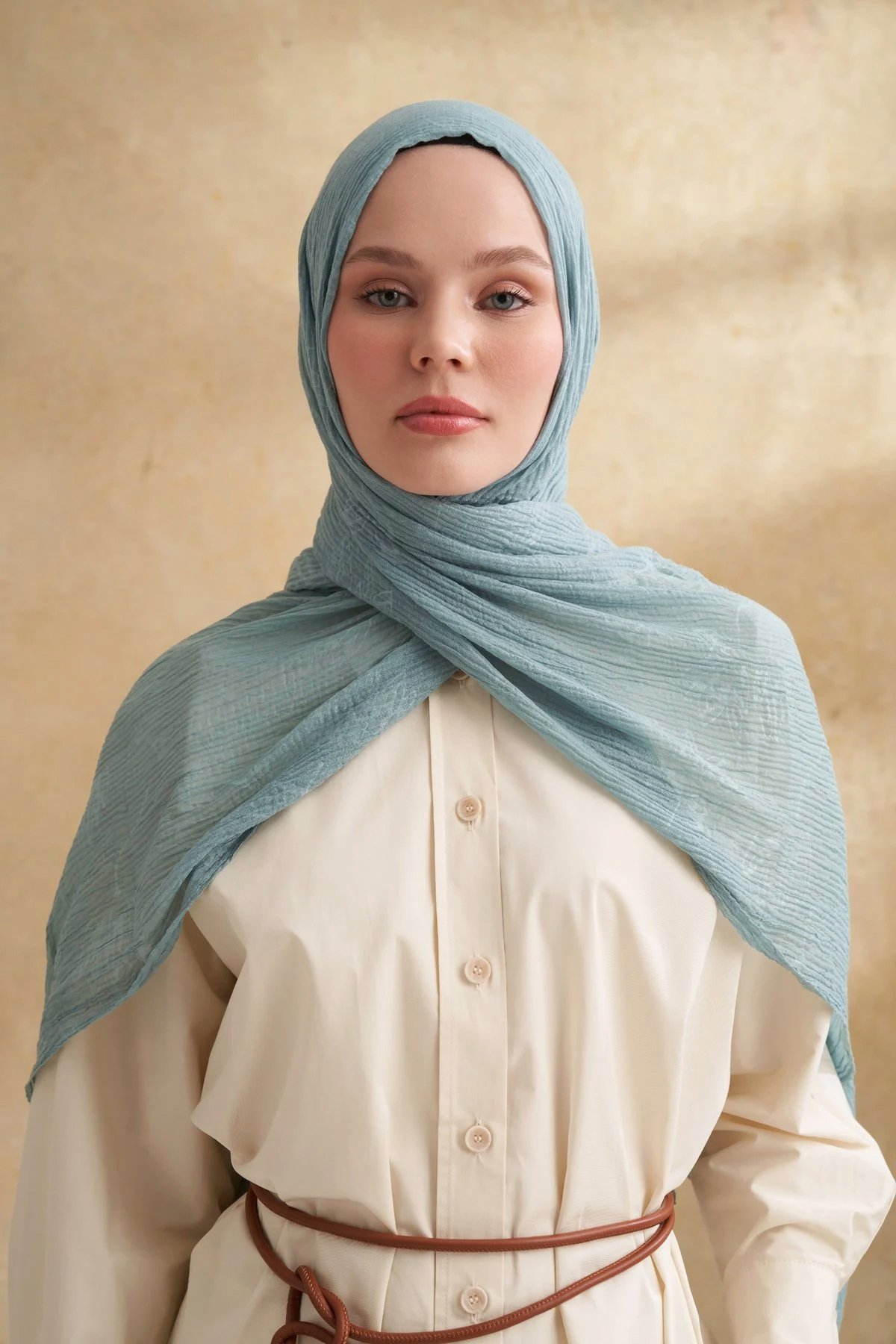 Müslin Yaprak Desen Şal 3351-234 Çağla Yeşili 