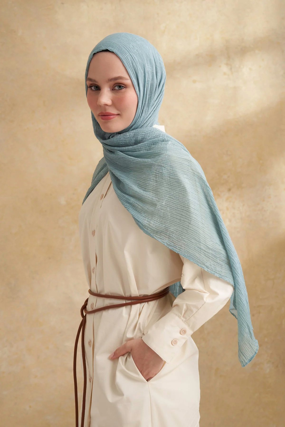 Müslin Yaprak Desen Şal 3351-234 Çağla Yeşili 