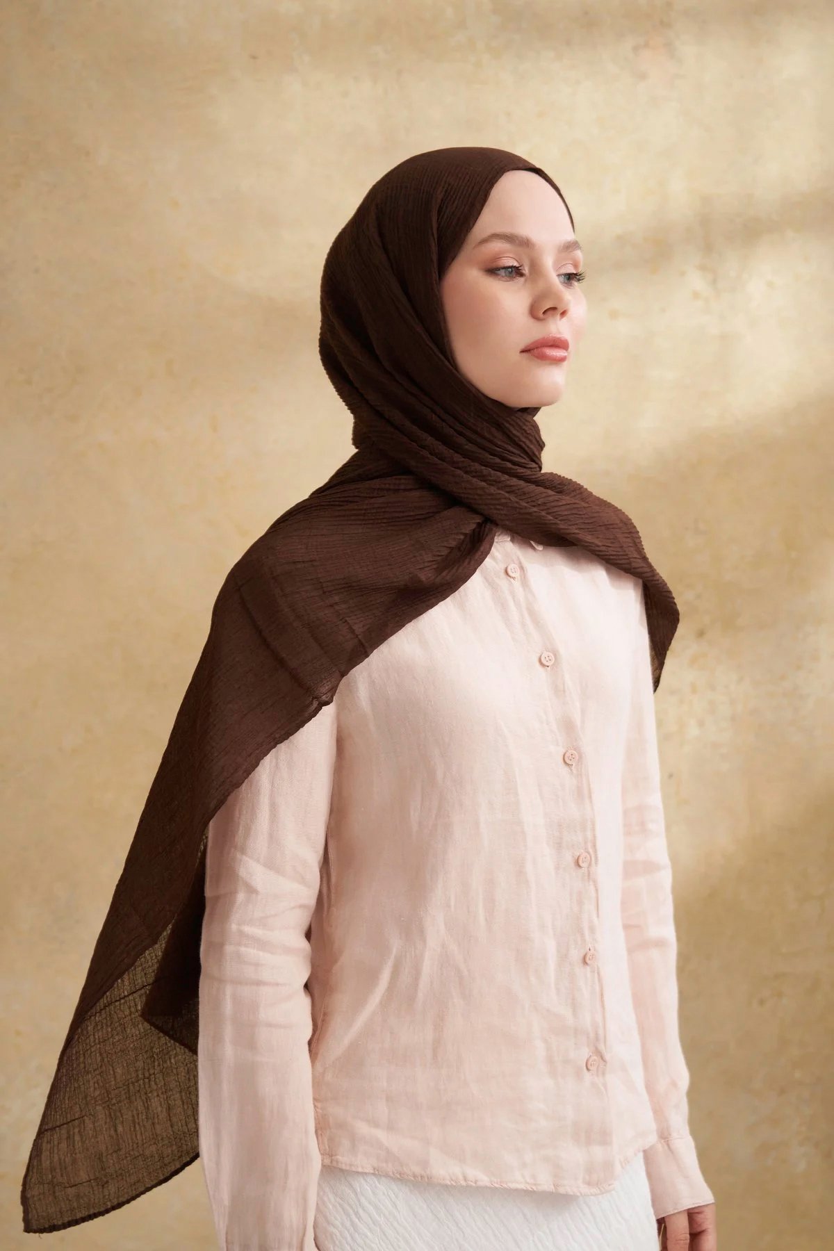 Müslin Yaprak Desen Şal 3351-247 Acı Kahve 