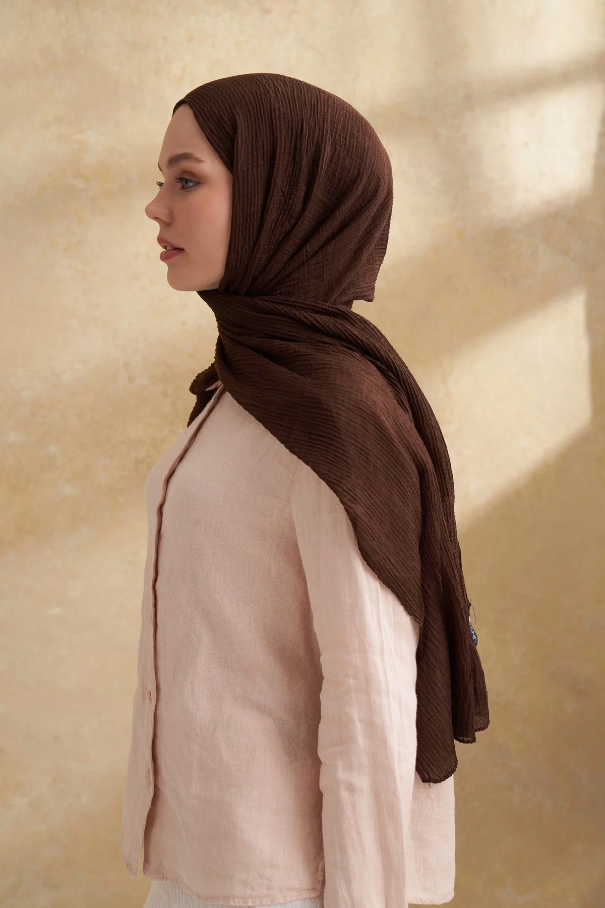 Müslin Yaprak Desen Şal 3351-247 Acı Kahve 