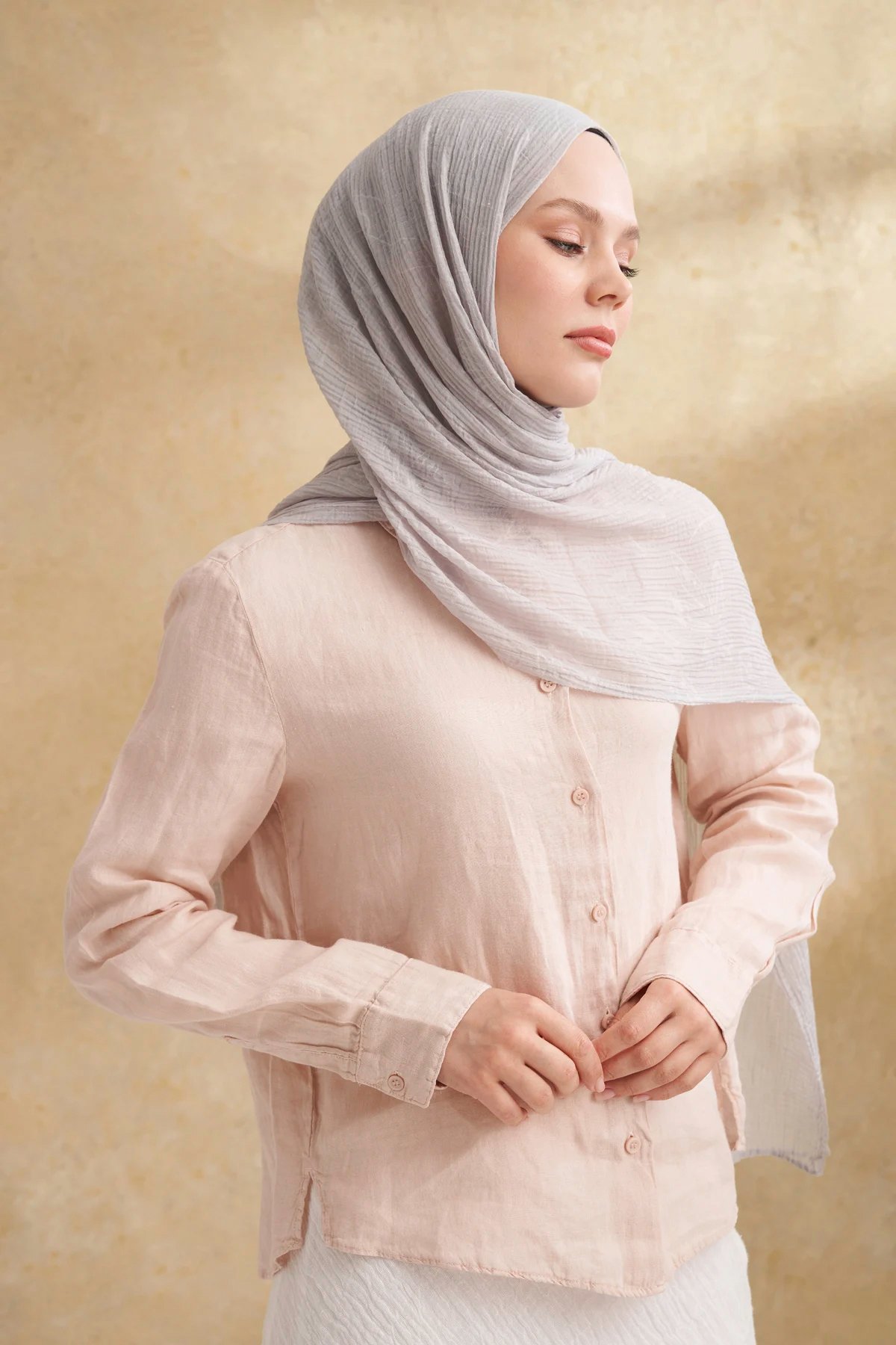 Müslin Yaprak Desen Şal 3351-311 Gümüş 