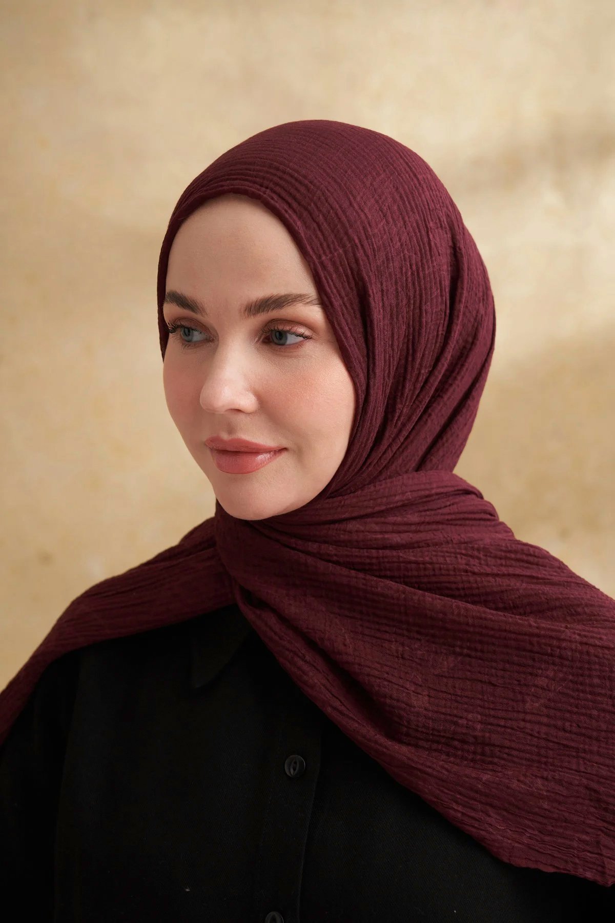 Müslin Yaprak Desen Şal 3351-544 Burgundy 