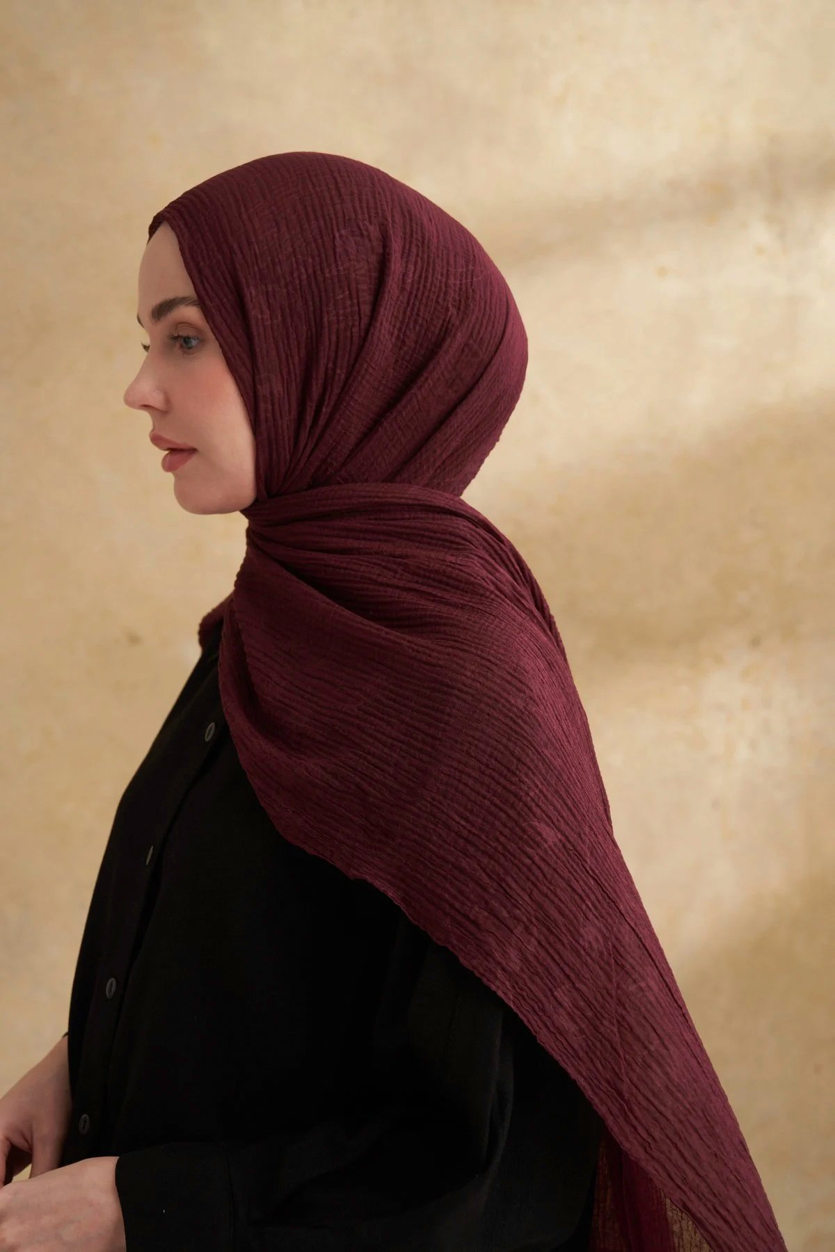 Müslin Yaprak Desen Şal 3351-544 Burgundy 