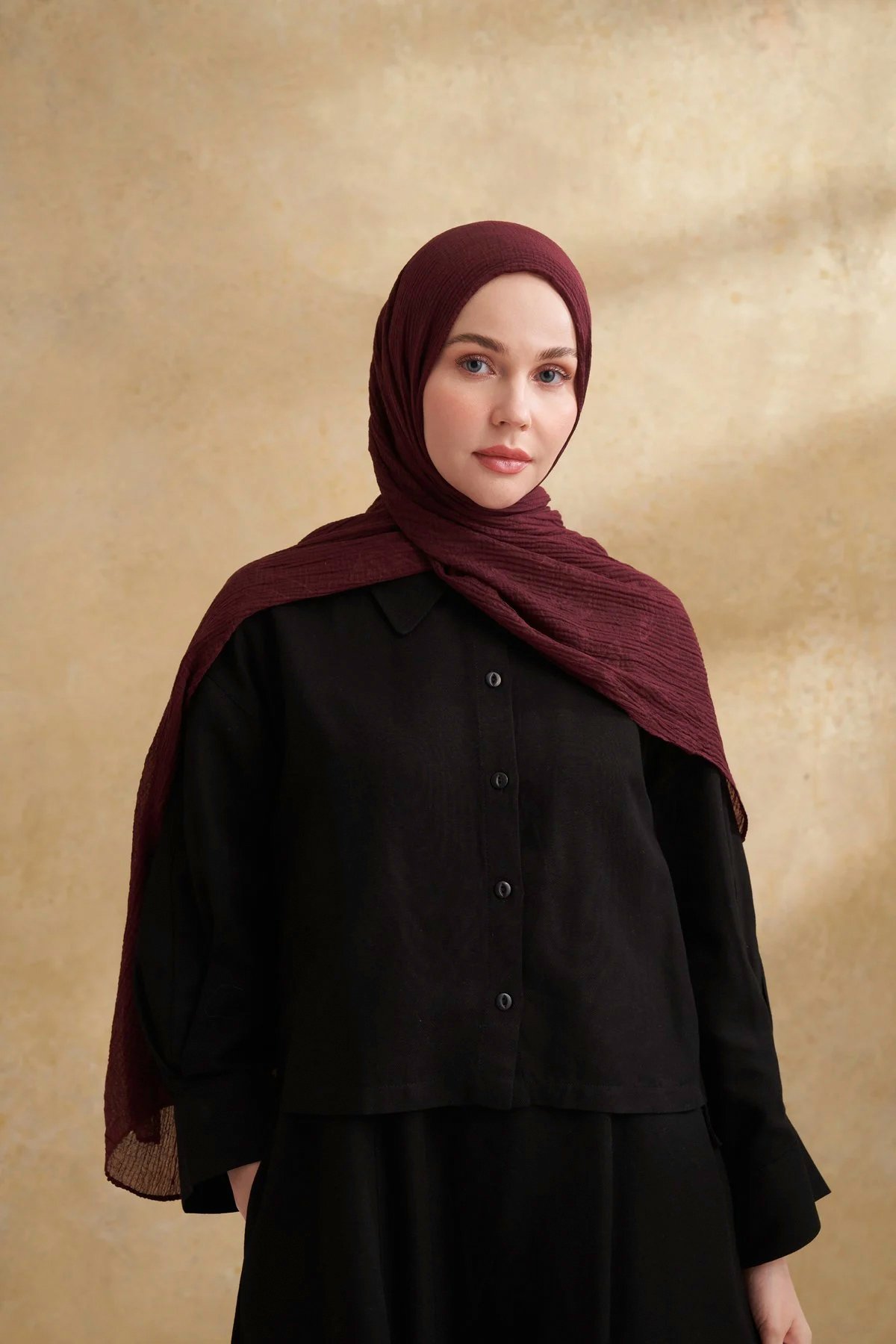 Müslin Yaprak Desen Şal 3351-544 Burgundy 