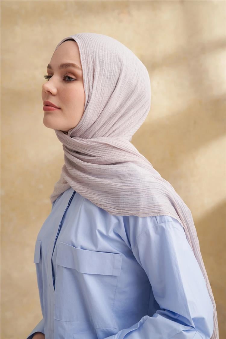 Müslin Yaprak Desen Şal 3351-574 Duman