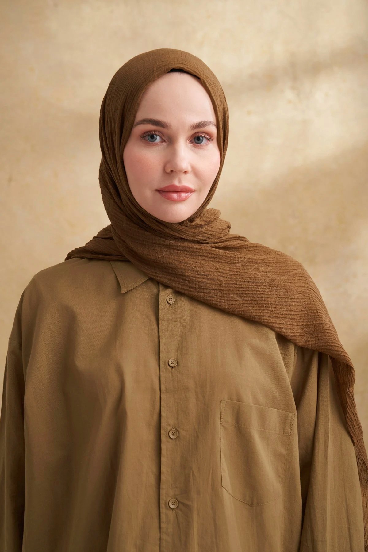 Müslin Yaprak Desen Şal 3351-695 Koyu Yağ Yeşili 