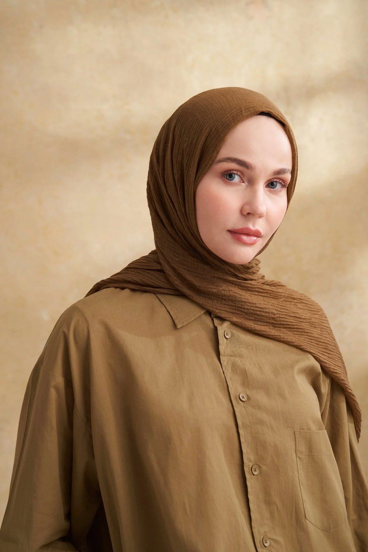 Müslin Yaprak Desen Şal 3351-695 Koyu Yağ Yeşili 